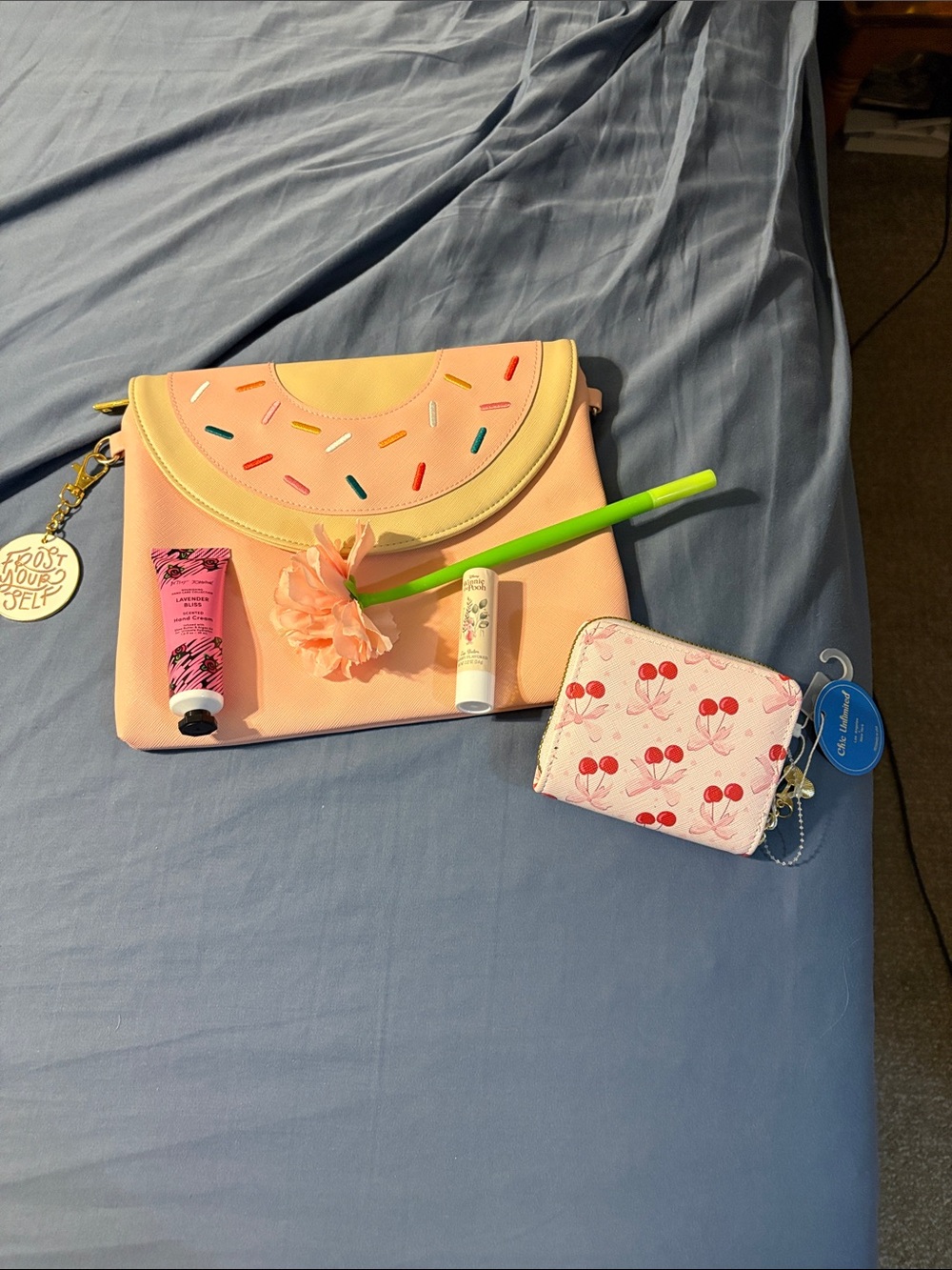 Studio DIY clutch Pink Donut Crossbody Bag /Sprinkles and Frost Yourself charm